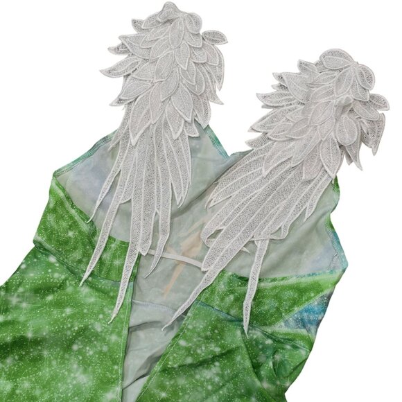 Tinkerbell Green Fairy Dress With Leafy wing Sleeves & Sparkling Small - Picture 7 of 8
